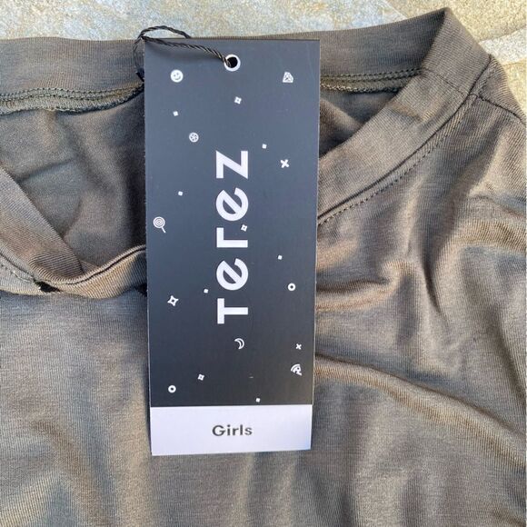 Terez Girl's Olive Solid V Cutout Pullover Long Sleeve. Size Small. NWT - Picture 5 of 7